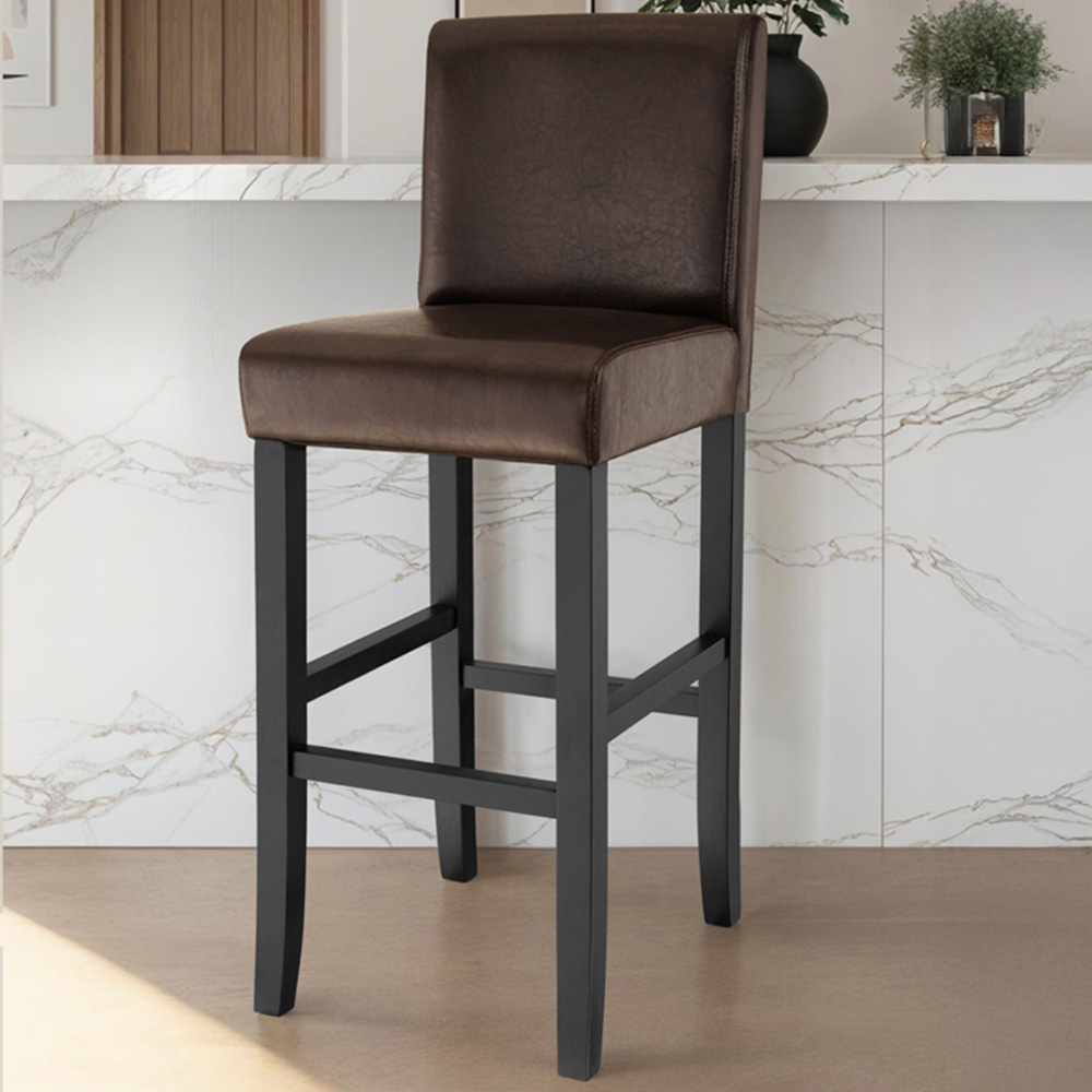 Tectake Brown Leather Padded Bar Stool Image 1