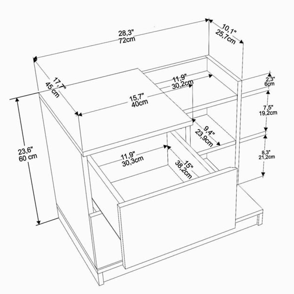 Decorotika Rena 2 Door 3 Shelf White and Walnut Bedside Table Image 9