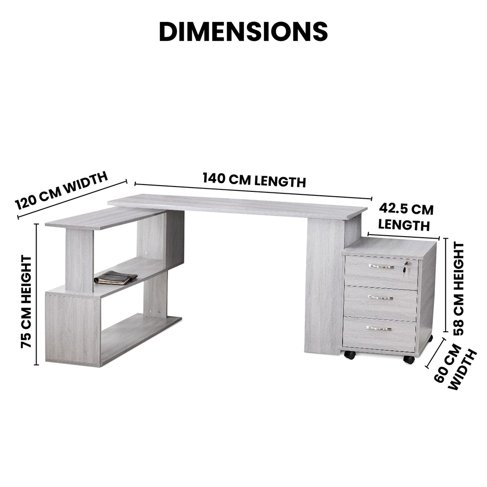 Kosy Koala Grey Wooden L Shaped Office Desk with Drawer Unit and Black Chair Image 6