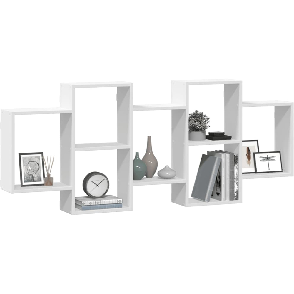 vidaXL 8 Shelf White Floating Wall Shelf Image 2