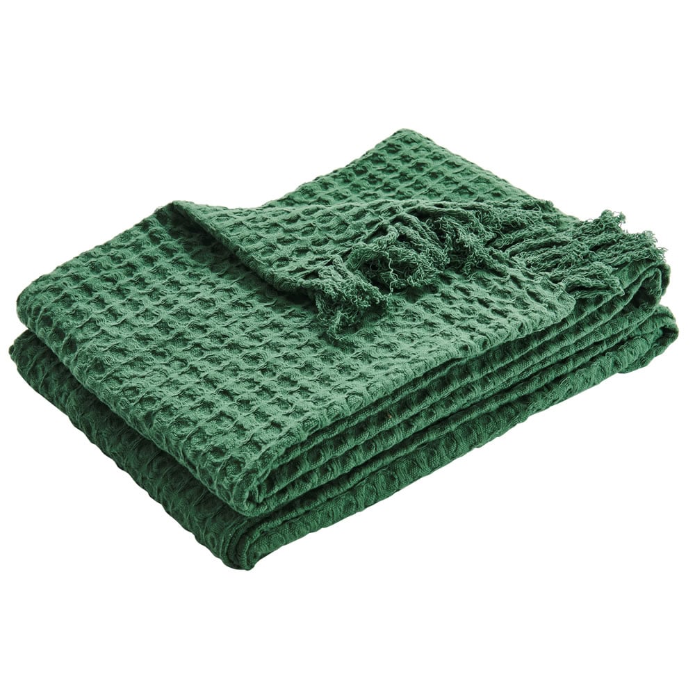 Wilko Waffle Throw Green 125 x 150cm Image 1