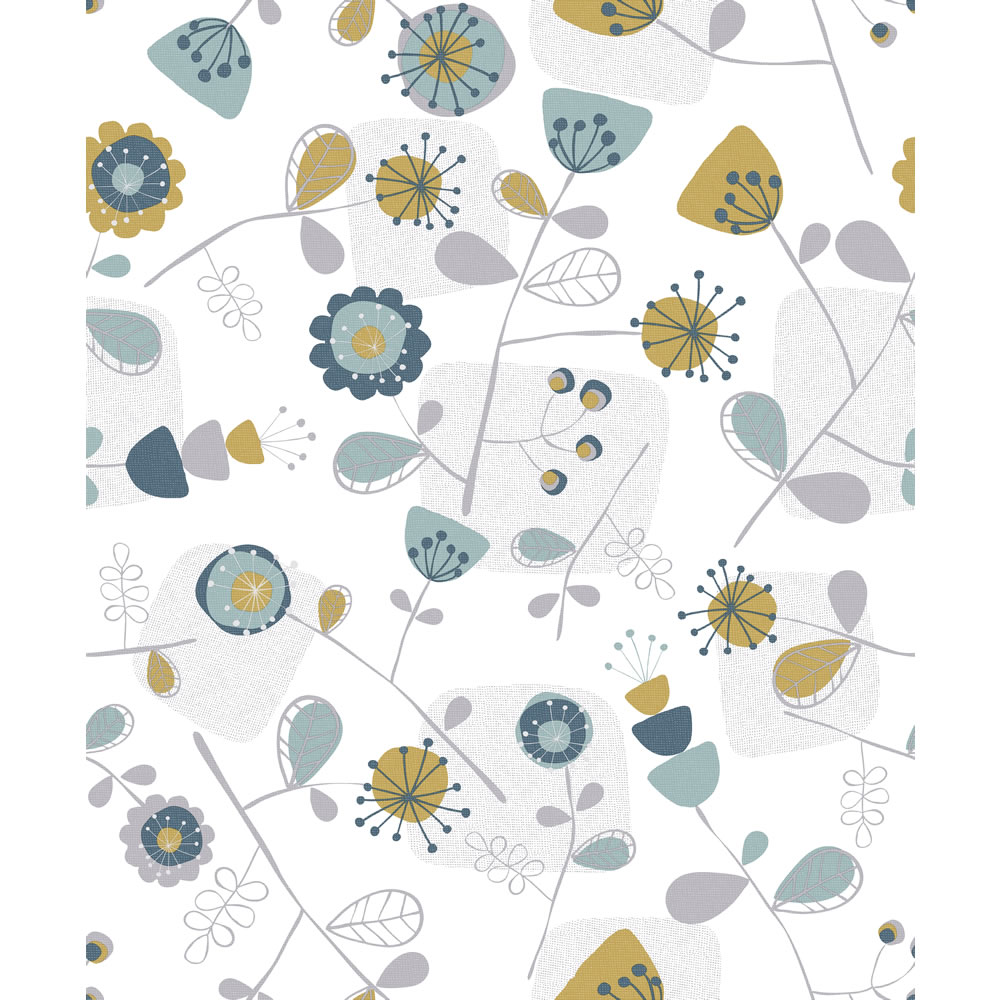 Wilko Wallpaper Floral Teal and Yellow Image 1