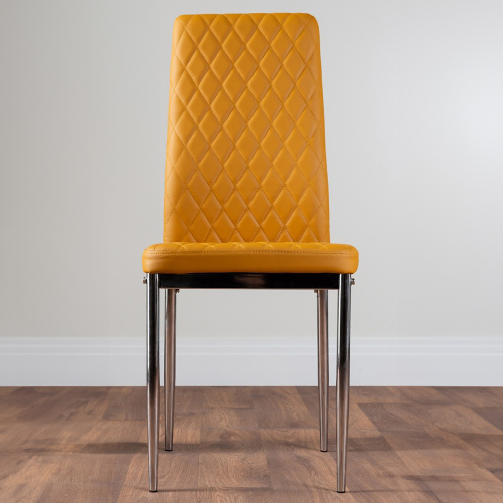 Furniturebox Valera Set of 6 Mustard Yellow and Chrome Faux Leather Dining Chair Image 1