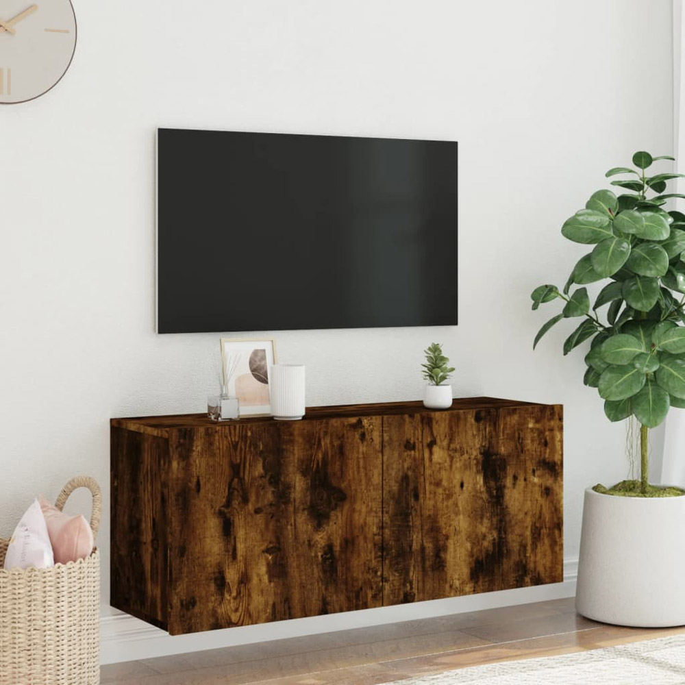vidaXL 2 Door Smoked Oak Wall Mounted TV Cabinet Image 3