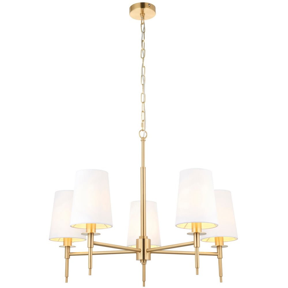 Merano Florence Multi Arm White and Satin Brass 5 Light Pendant Ceiling Lamp Image 1