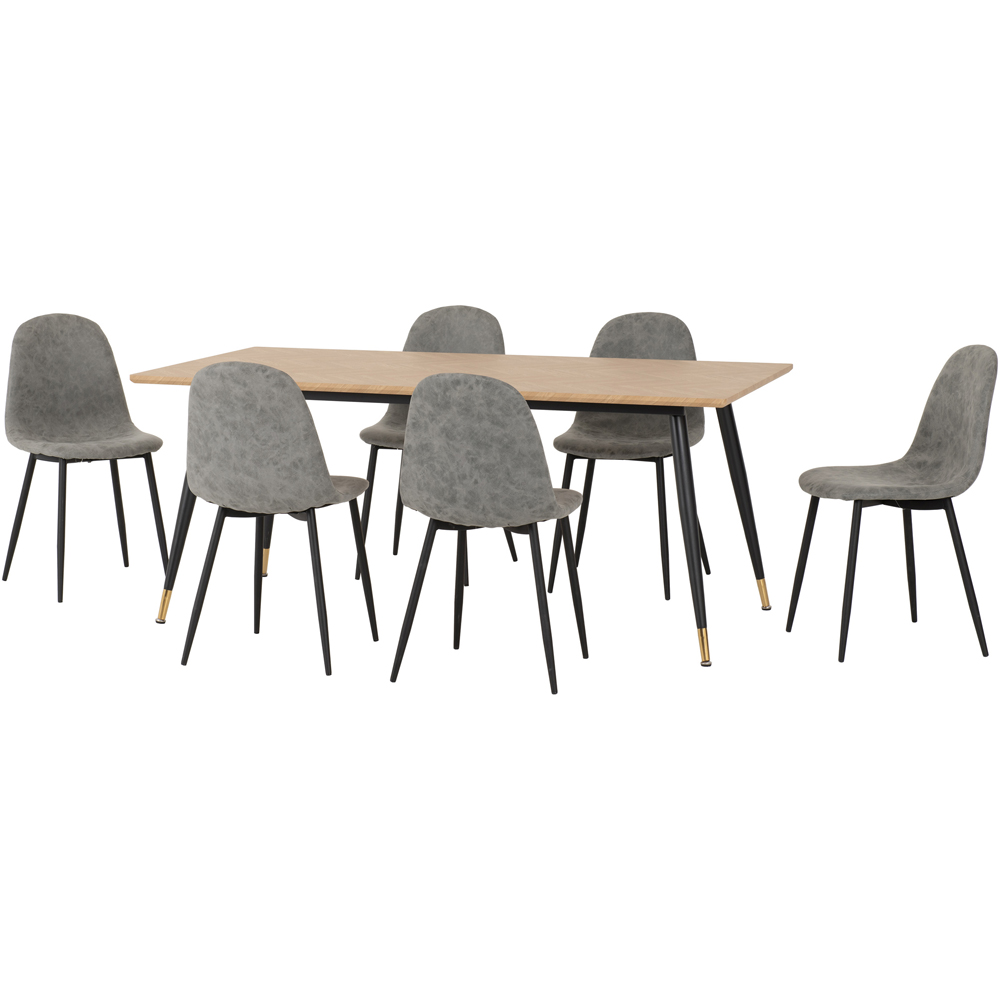 Seconique Hamilton Athens Oak Effect PU 6 Seater Dining Table Set Grey Image 2