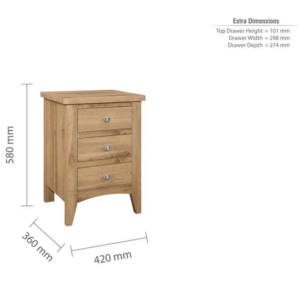 Hampstead 3 Drawer Wooden Bedside Table Image 9