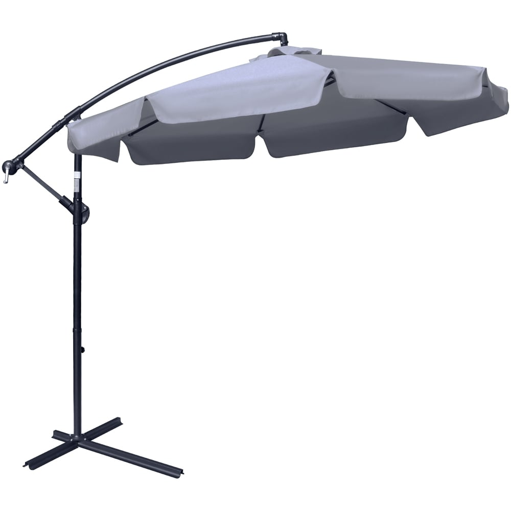 Outsunny Dark Grey Crank Handle Cantilever Banana Parasol with Cross Base 2.7m Image 1