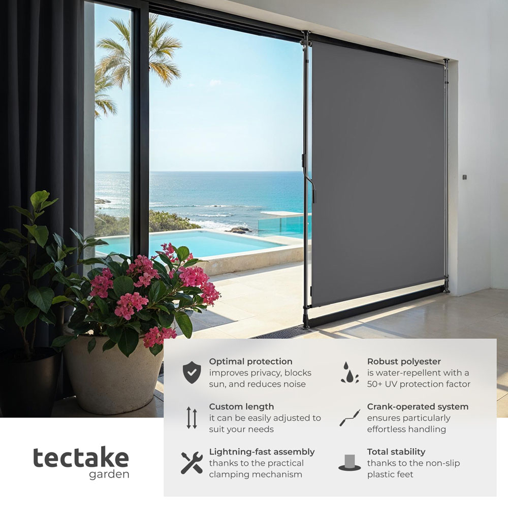 tectake Taija Dark Grey Retractable Awning with Hand Crank 3.1 x 1.08m Image 6