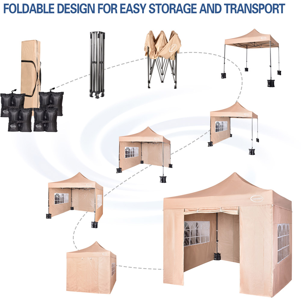 Maximus Beige Pop Up Outdoor Gazebo with Removable Sides 3 x 3m Image 8