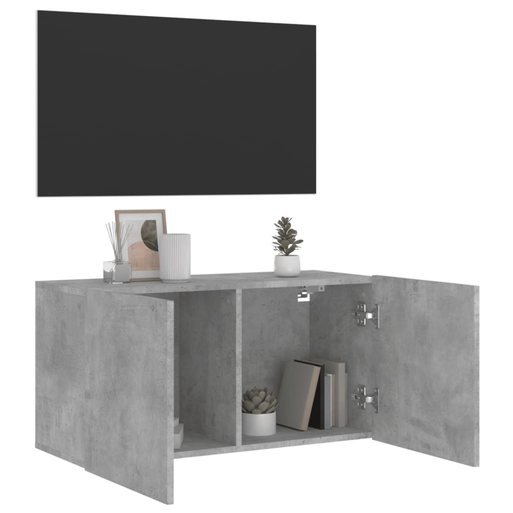 vidaXL 2 Door Concrete Grey Wall Mounted TV Cabinet Image 4