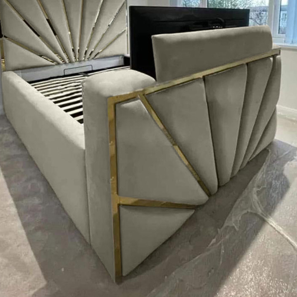 Eleganza Home Leniva Double Grey Plush TV Bed Frame with Headboard and Footboard Image 2