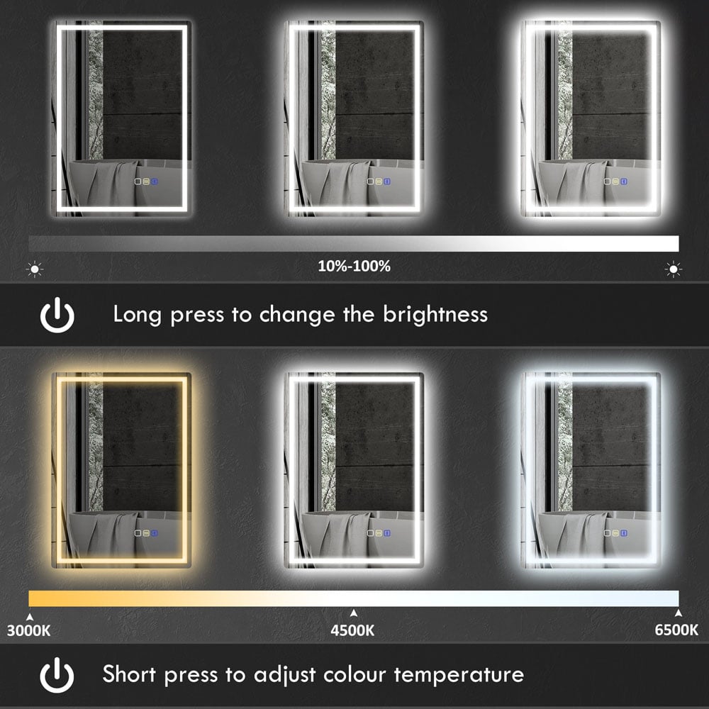 HOMCOM Rectangle Bluetooth Frameless LED Bathroom Mirror with Demister Pad 50 x 70cm Image 6