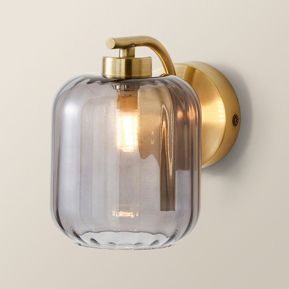 ValueLights Amelie Ribbed Glass Gold Stem LED Wall Lamp Image 5