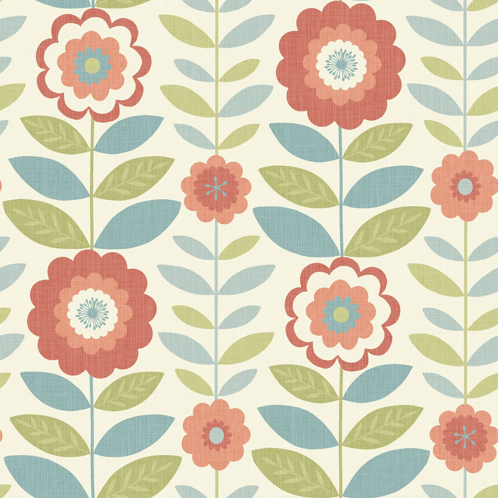 Arthouse Flower Power Coral And Teal Wallpaper Image 1