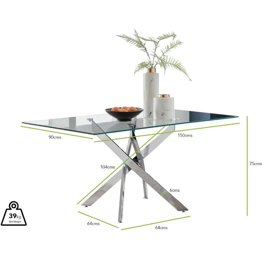 Furniturebox Tavalo 6 Seater Glass Dining Table Chrome Image 8