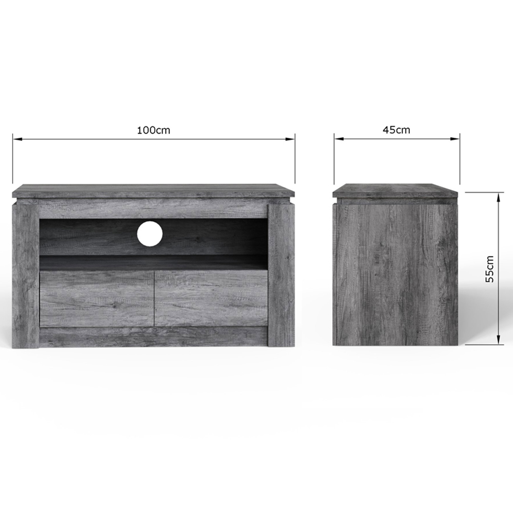 GFW Canyon 2 Drawer Single Open Shelf Charcoal Grey TV Unit Image 9
