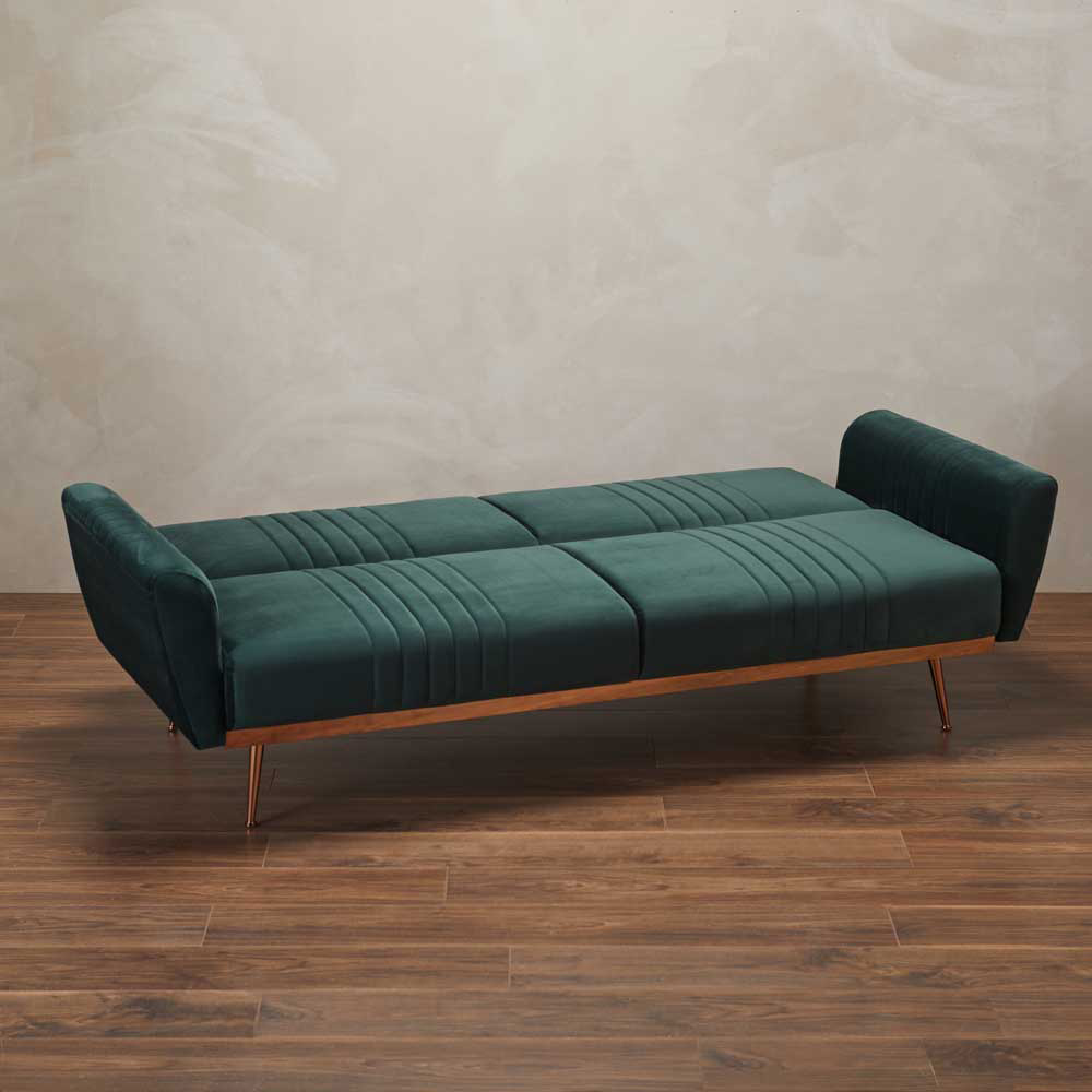 Nico 3 Seater Green Velvet Sofa Bed Image 4