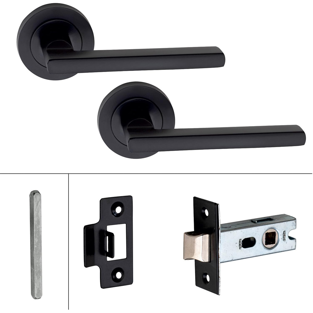 Golden Grace Leon Matt Black Door Handle Pair with Tubular Latch 5 Pack Image 2