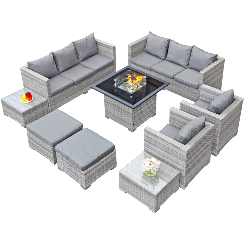Oseasons Acorn 10 Seater Dove Grey Deluxe Rattan Modular Firepit Sofa Set Image 2