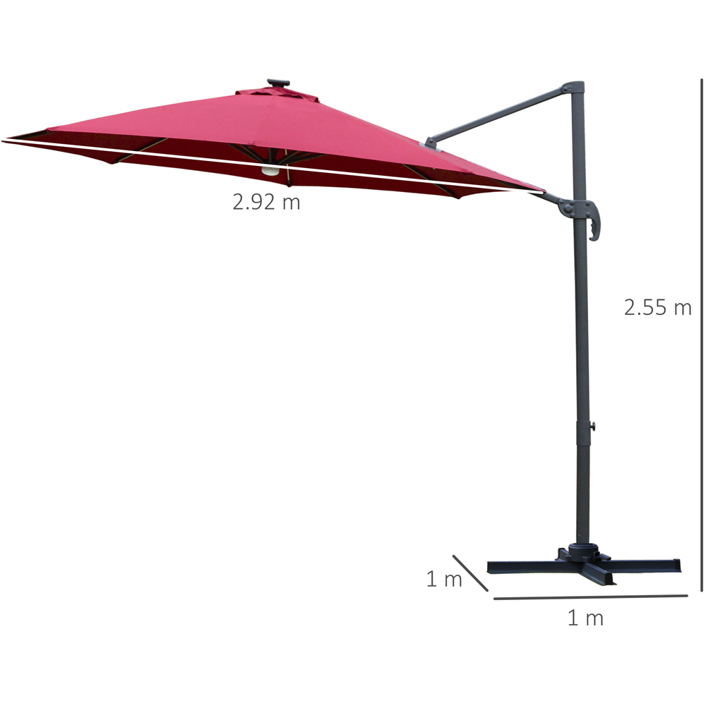Outsunny Red Solar LED Rotating Cantilever Roma Parasol with Cross Base 3m Image 7