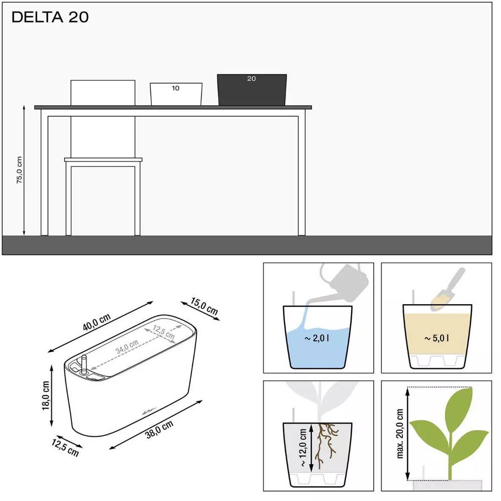 Lechuza Delta Charcoal Polyresin Self Watering Planter 40cm 2 Pack Image 7