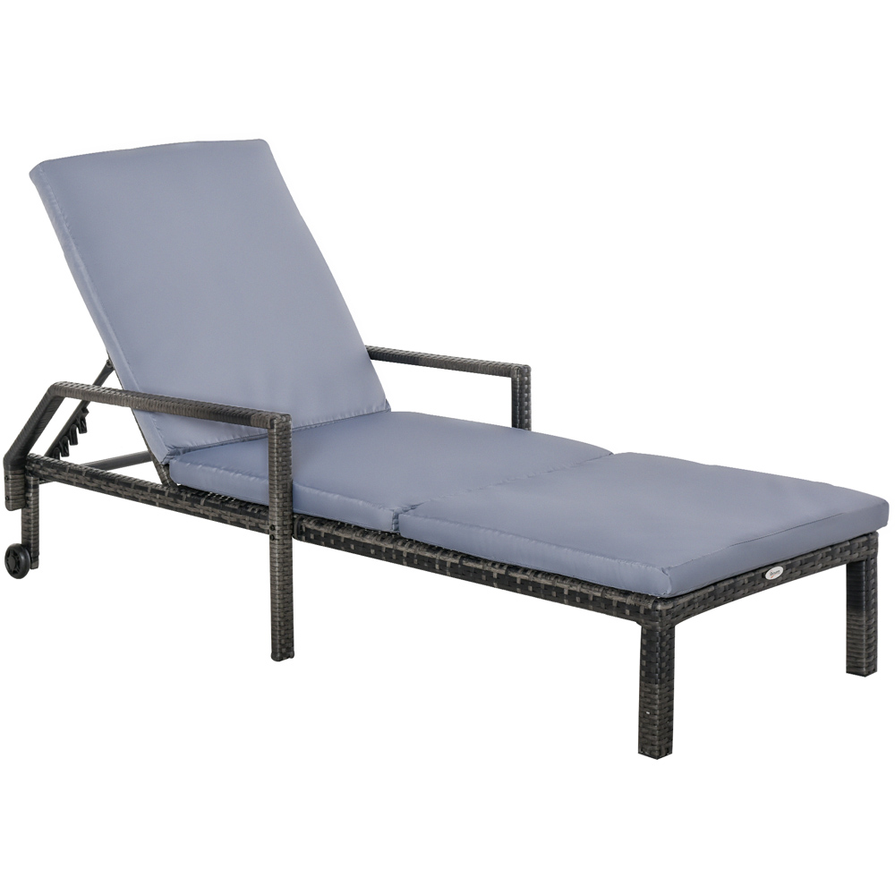 Outsunny Mixed Grey Rattan Sun Lounger with Wheels Image 2