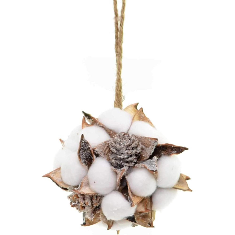Shatchi Handmade Cotton Ball and Pine Cone Christmas Decoration 12cm Image 1