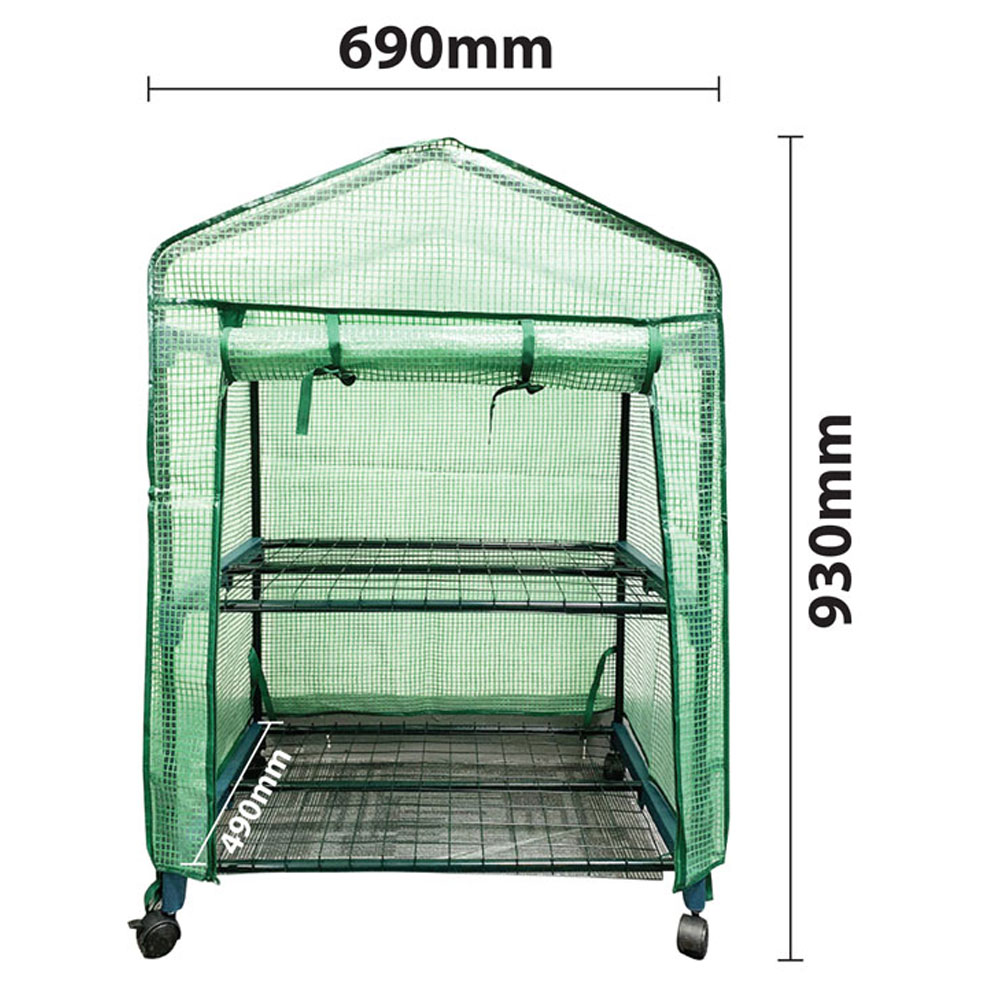 St Helens 2 Tier Green Plastic 2.3 x 1.6ft Mini Greenhouse with Wheels Image 3