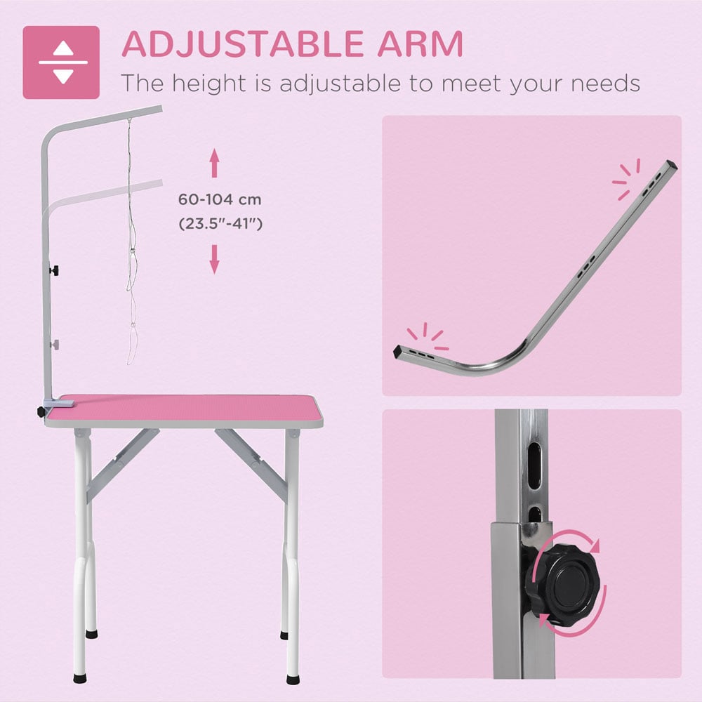 PawHut Pink Foldable Dog Grooming Pet Table Image 6