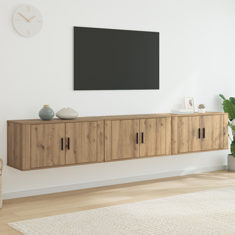 vidaXL 2 Door Artisan Oak Wall Mounted TV Unit Set of 3 Image 1