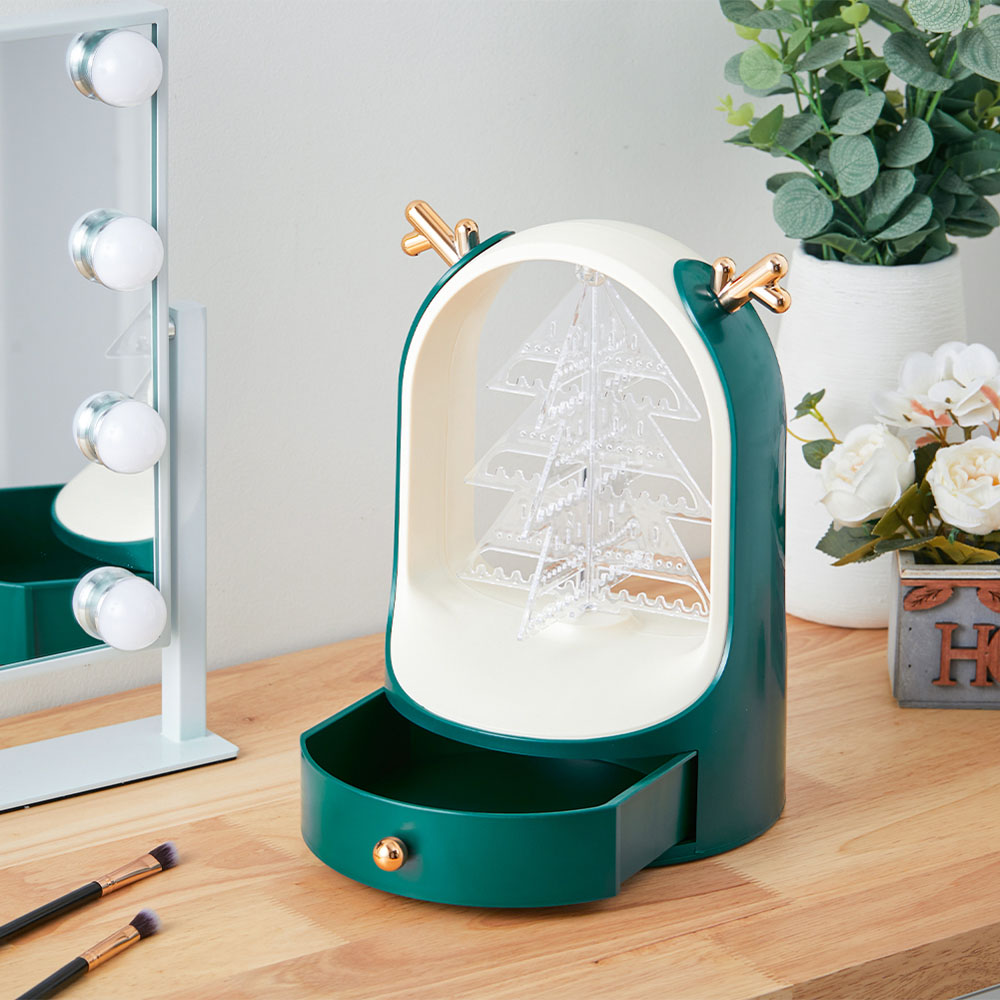Living and Home Single Drawer Green Christmas Tree Desktop Jewellery Cabinet Image 2