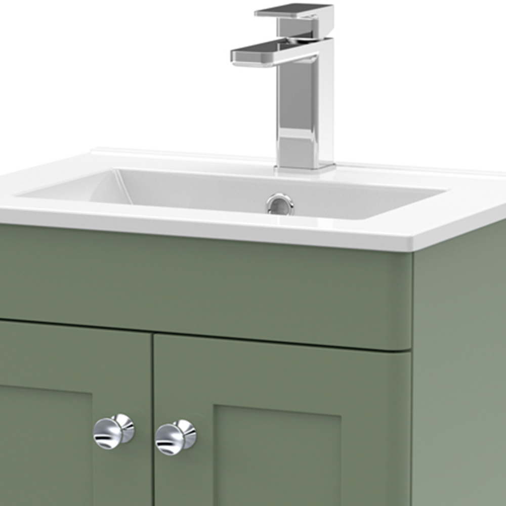 nuie Classique 2 Door Satin Green Floor Standing Unit and Minimalist Ceramic Basin 500mm Image 2