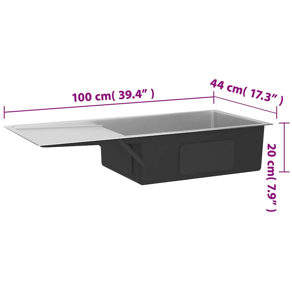 vidaXL Silver Stainless Steel Kitchen Sink 1000 x 440 x 200mm Image 7