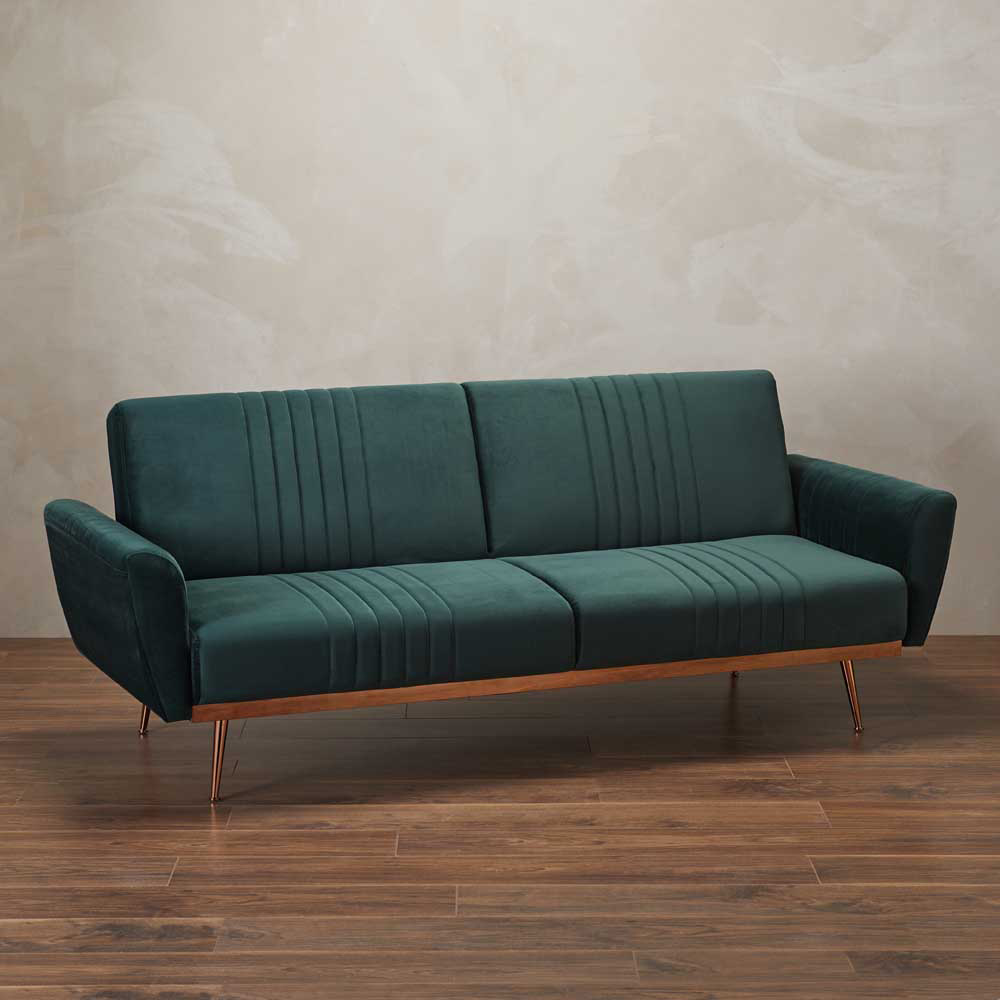Nico 3 Seater Green Velvet Sofa Bed Image 1