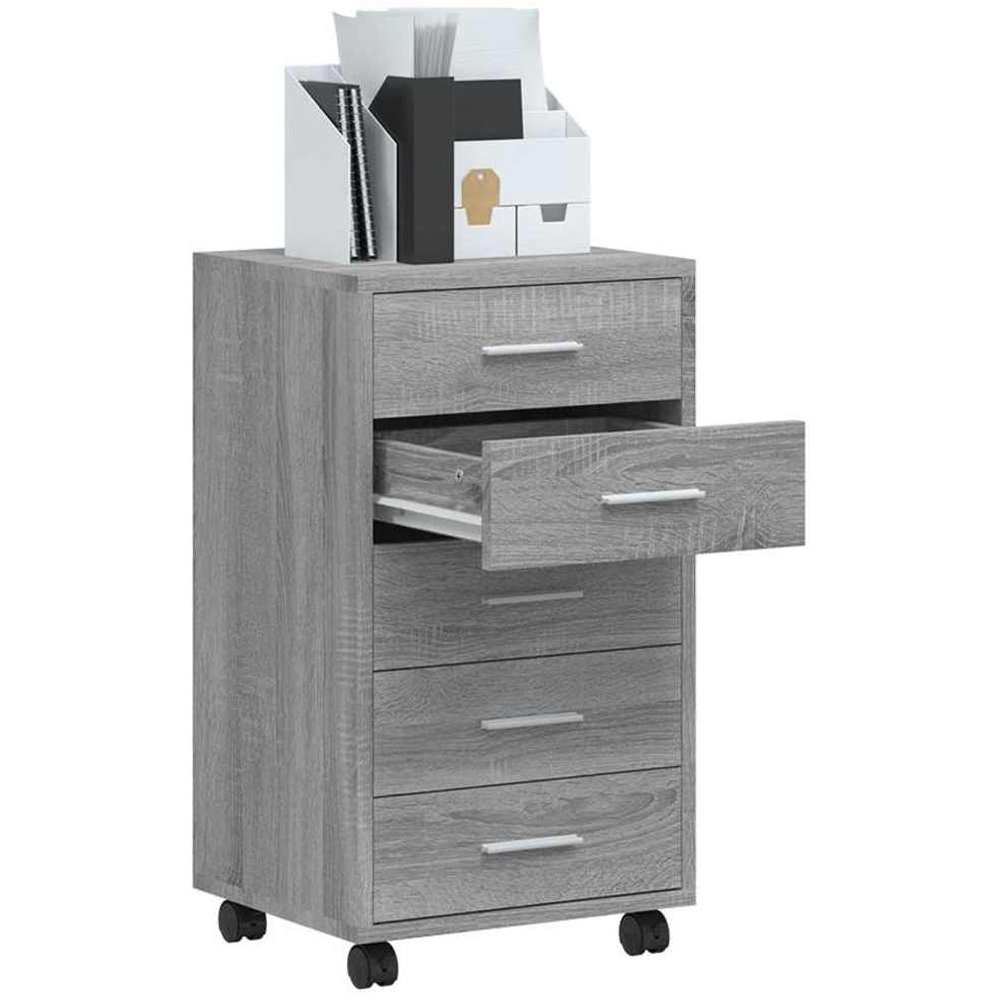 vidaXL 5 Drawer Grey Sonoma Storage Cabinet with Castors Image 4