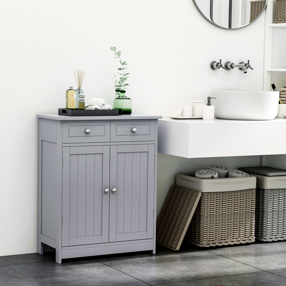 Kleankin 2 Door 2 Drawer Grey Floor Cabinet Image 3