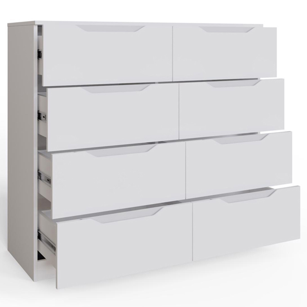 FWStyle Luno 8 Drawer White Modern Wide Chest of Drawers Image 4