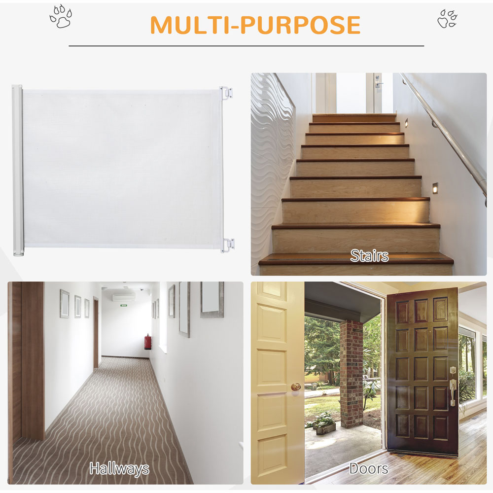 PawHut White Retractable Stair Pet Safety Gate Image 4