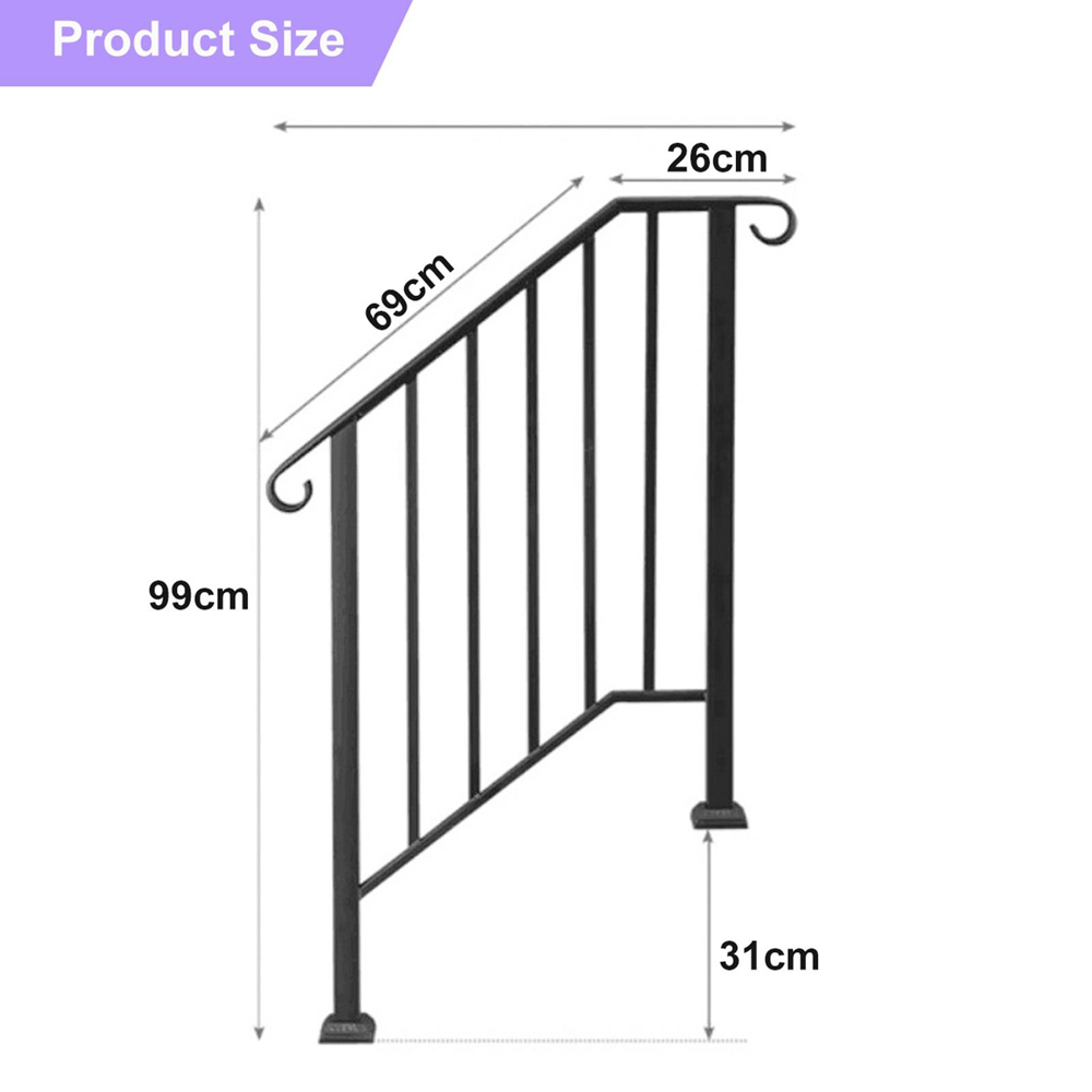 Gr8 Garden 2 Steps Black Steel Outdoor Stair Handrail Image 9