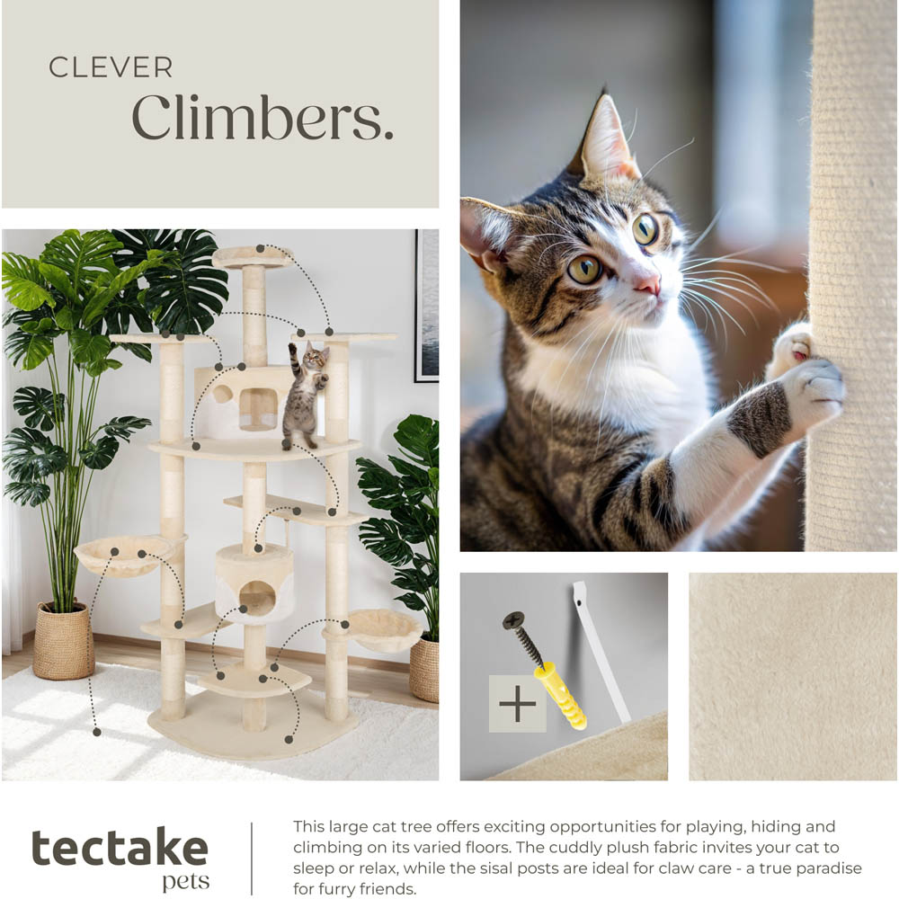 tectake Fippi Beige and White Cat Tree with Scratching Posts 204cm Image 7
