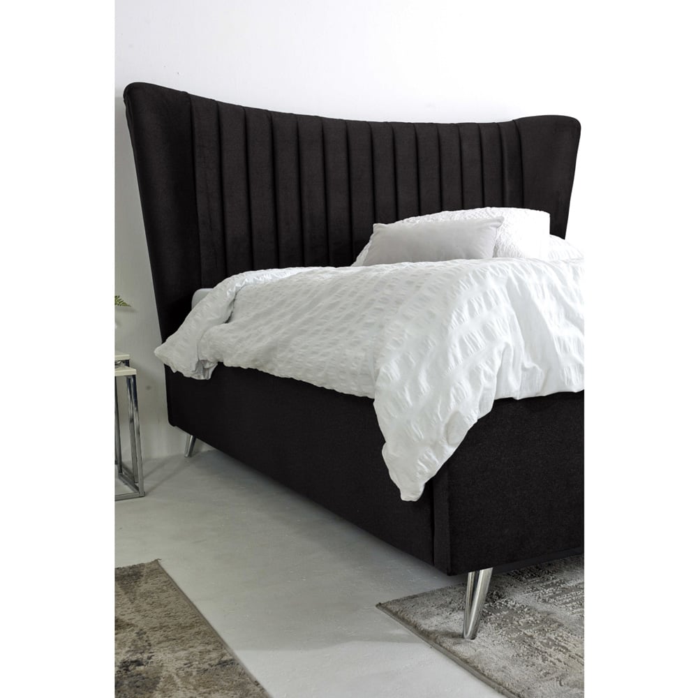 Eleganza Tatum King Size Black Plush Velvet Bed Frame with Headboard Image 2