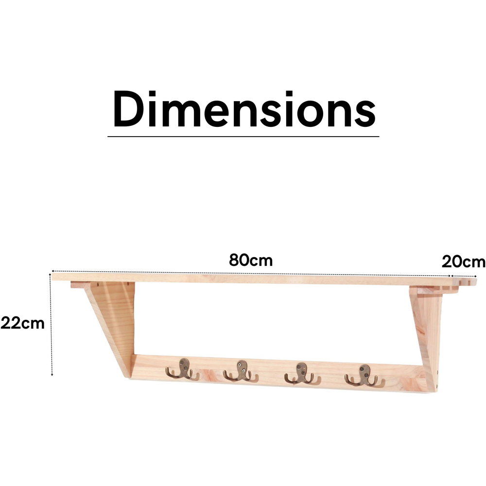 Core Products Single Shelf Solid Pine Pre-Sanded Hat and Coat Shelf Kit with Hooks Image 7