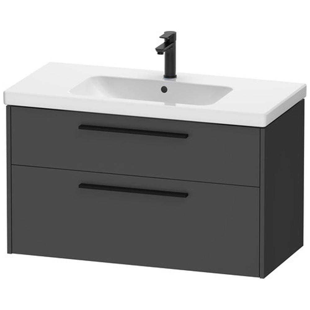 Duravit D-Code 2 Drawer Matt Graphite Wall Hung Vanity Unit with Black Handle 984 x 460mm Image 1