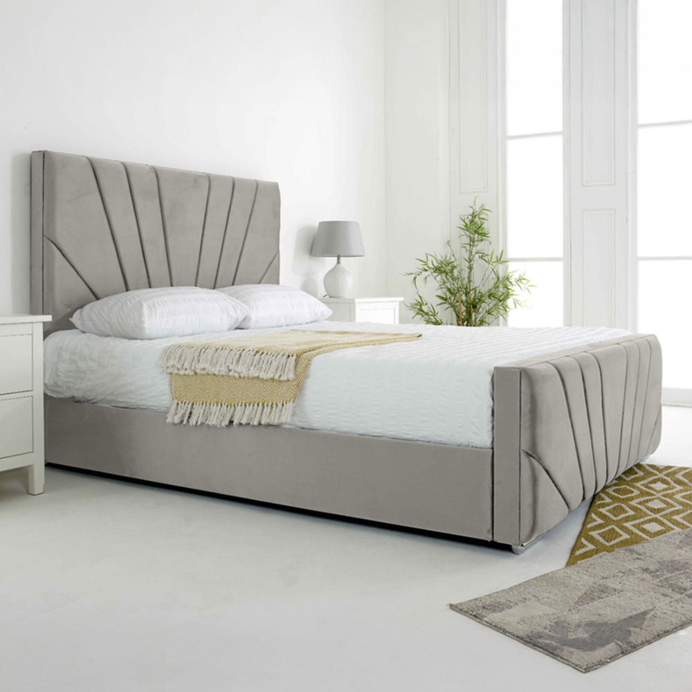 Eleganza Scarlett Small Double Silver Plush Velvet Bed Frame with Headboard and Footboard Image 1