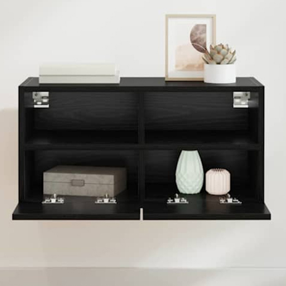 vidaXL 2 Door 2 Shelf Black Oak Wall Mounted TV Unit Image 1