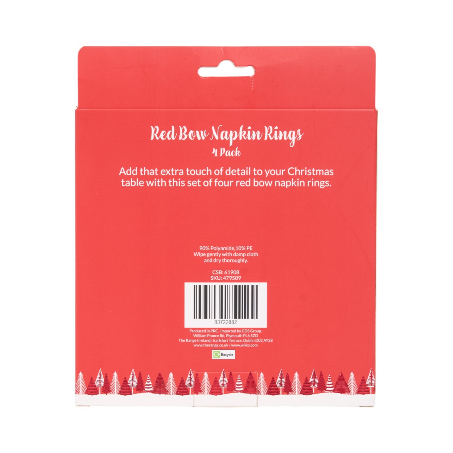 Pack of 4 Bow Napkin Rings Red Image 4
