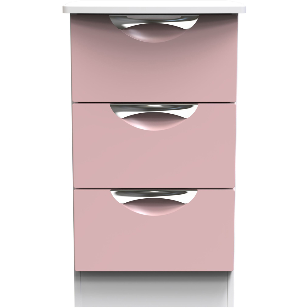 Crowndale Camden 3 Drawer Kobe Pink and White Bedside Cabinet Ready Assembled Image 2