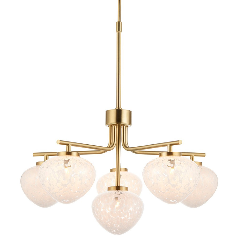 Merano Bari 6 Light White Confetti Glass Satin Brass Plate Pendant Light Image 3