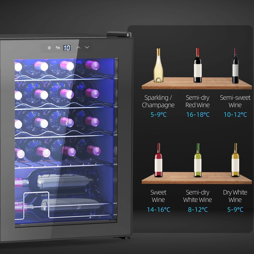 HOMCOM 800-242V70BK Black 20 Bottle Freestanding LED Wine Cooler Fridge with Glass Door Image 3